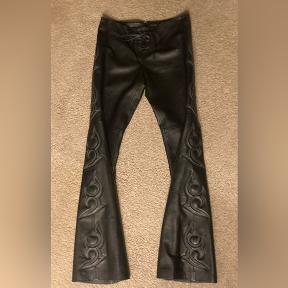 bebe Black Leather Low-Rise Lace-Up Bootcut Pants | Y2K | Size 8 - Picture 2 of 14
